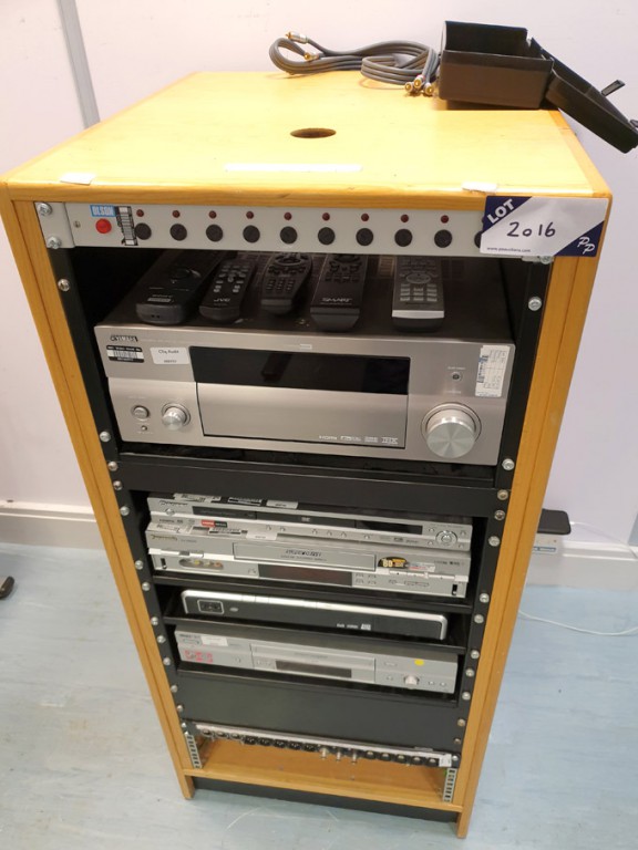 Studio rack with contents inc: Yamaha RX-V1600 AV...