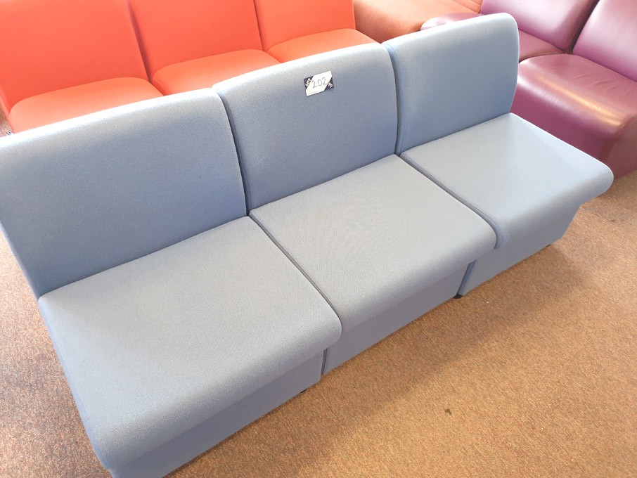 3x blue upholstered reception seats
