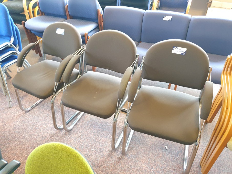 3x grey upholstered chrome leg chairs