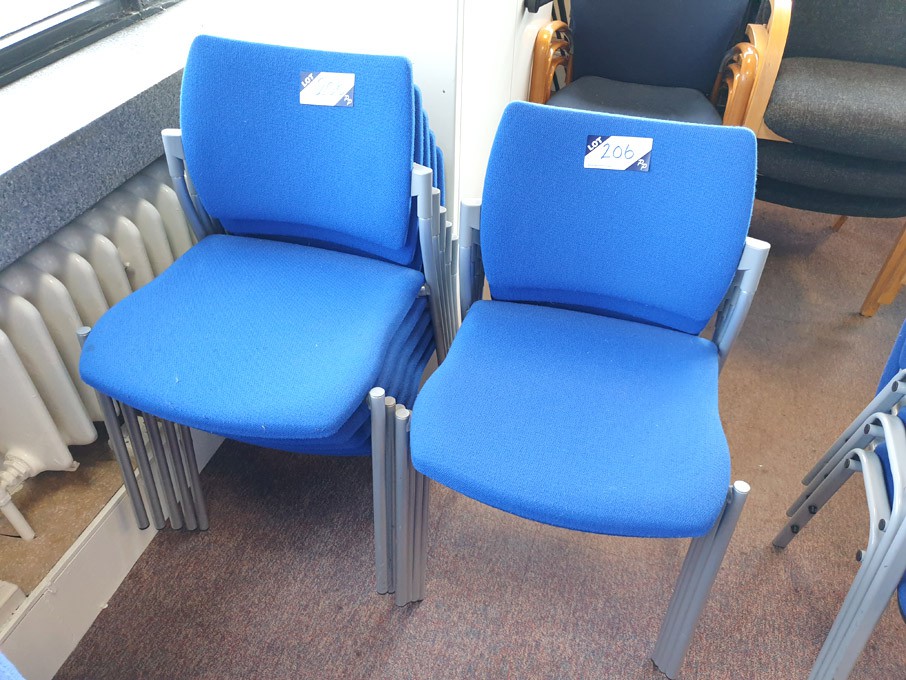 8x Dresm blue upholstered stackable chairs