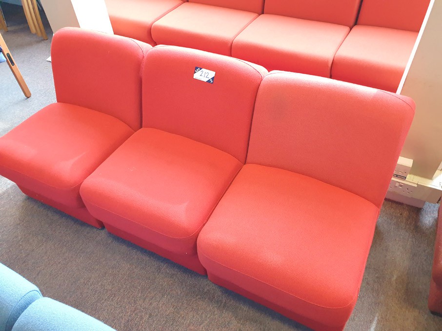 3x red upholstered reception seats
