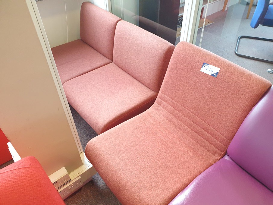 3x orange upholstered reception seats