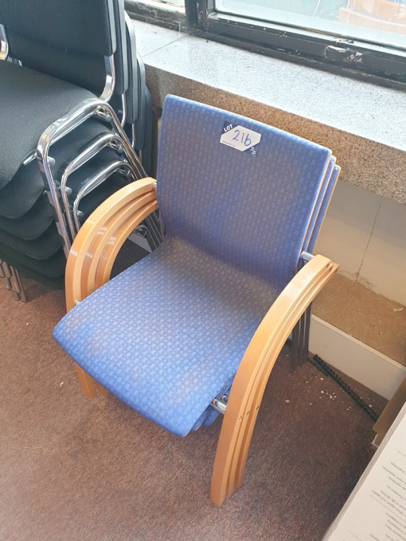 3x blue Senator upholstered wooden frame stackable...