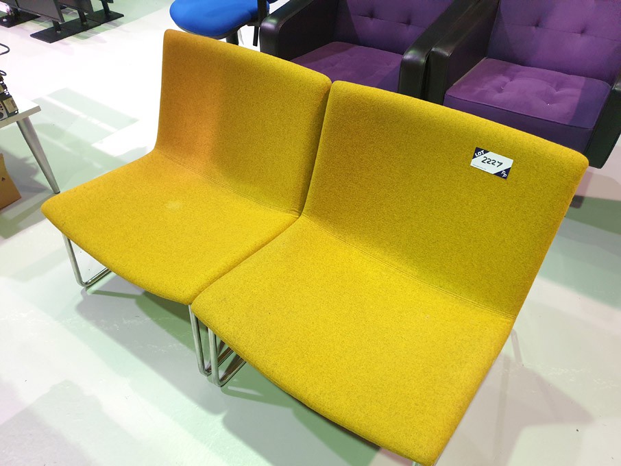 2x mustard upholstered chrome leg reception chairs