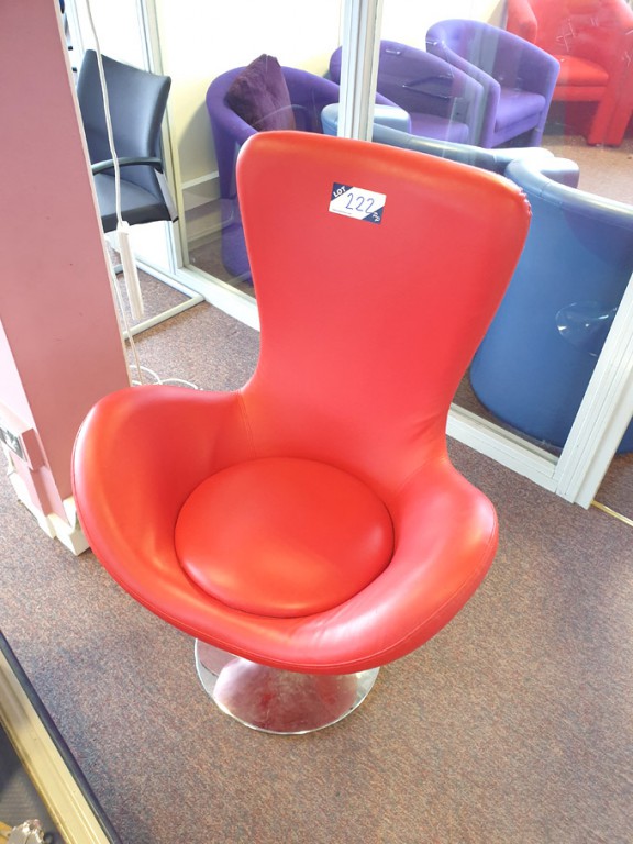 Retro red leather effect swivel chair on chrome ba...