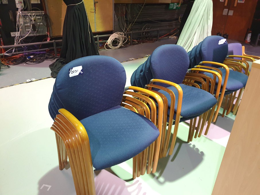 16x wooden frame blue upholstered stackable chairs