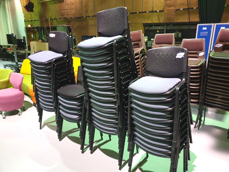 45x blue upholstered black metal frame stackable c...