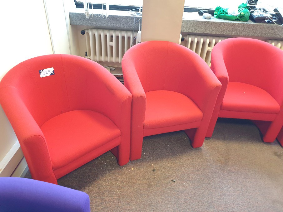 6x red fabric upholstered reception seats