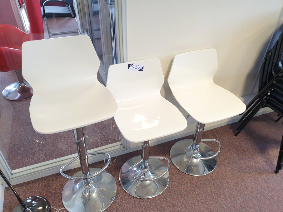 3x white plastic chrome base adjustable stools