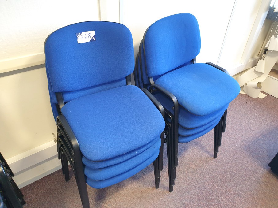 7x blue upholstered stackable office chairs