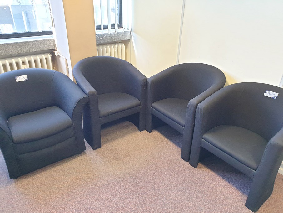 4x black fabric upholstered reception seats