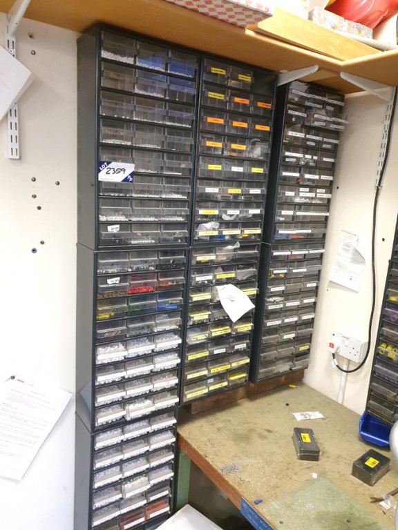 Qty multi compartment storage units with contents...