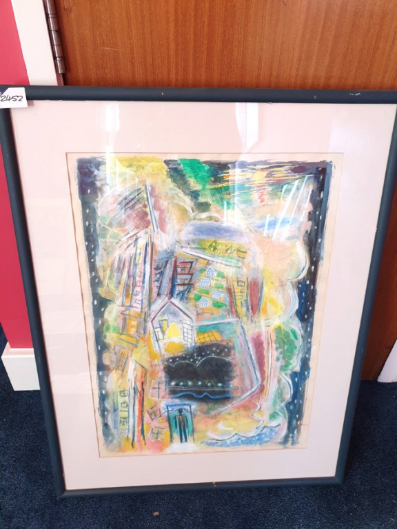 Framed colour abstract painting, 920x700mm approx