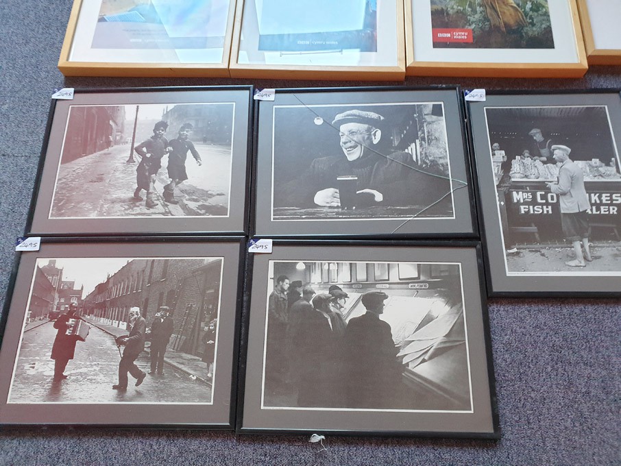 Set of 7 black & white life scene prints in frames