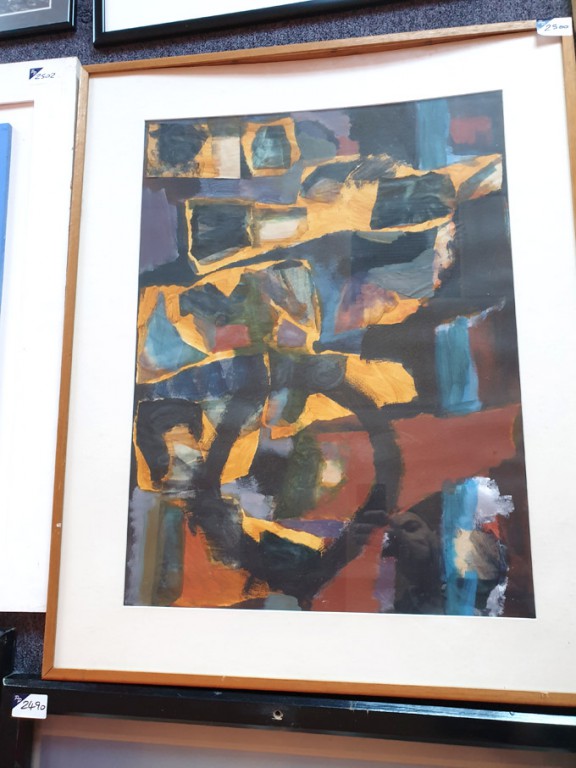 Colour collage painting in frame, 950x760mm approx