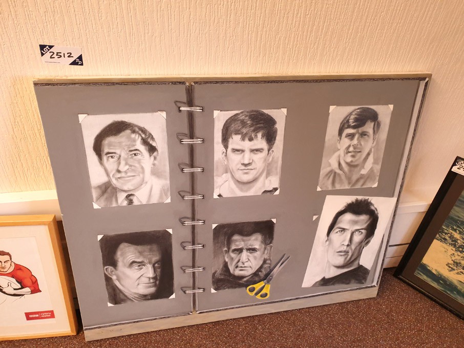 Various Welsh Sportsmen drawings on canvas, 1220x9...