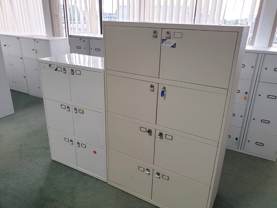 2x various white metal 6 / 8 compartment storage c...