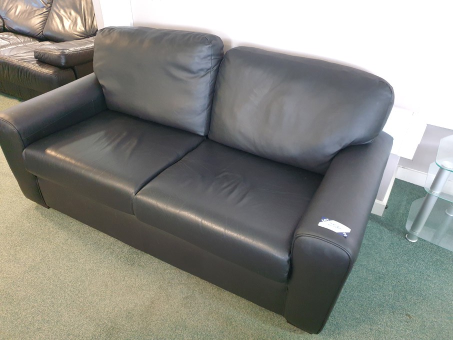 Black leather effect 2 seater sofa, 1900x900mm