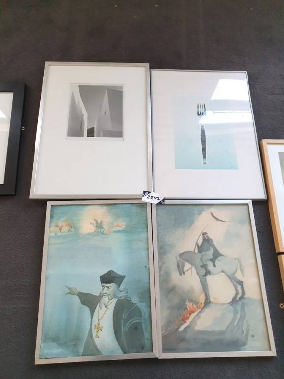 4x various colour prints in frames
