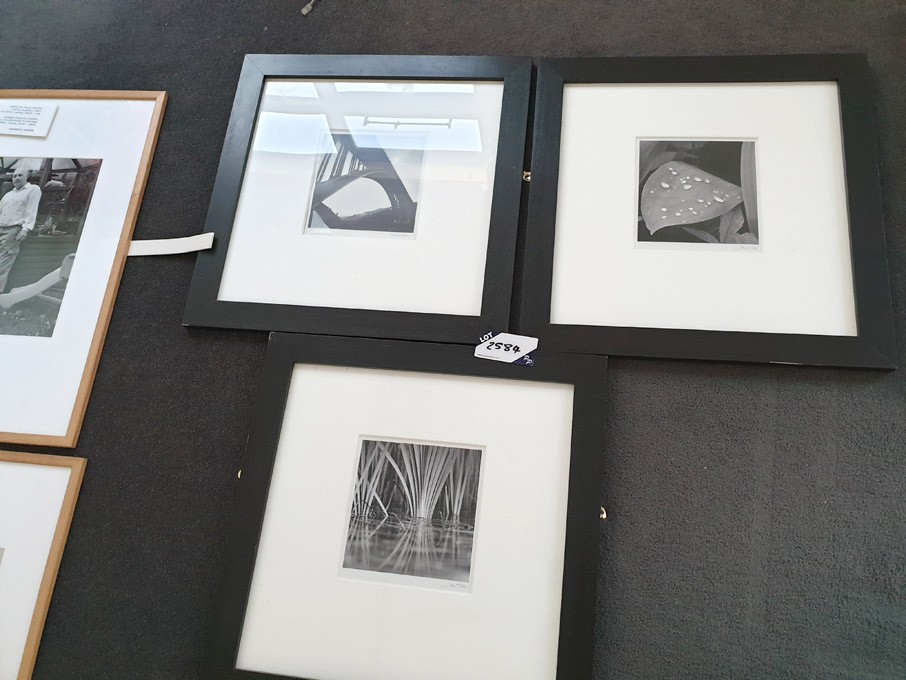 3x various black & white scene prints in frames