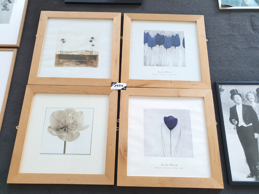 4x Scott Olson etc colour flower prints in wooden...