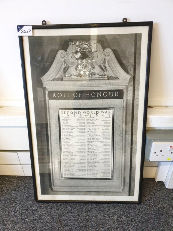 'Roll of Honour' in wooden frame