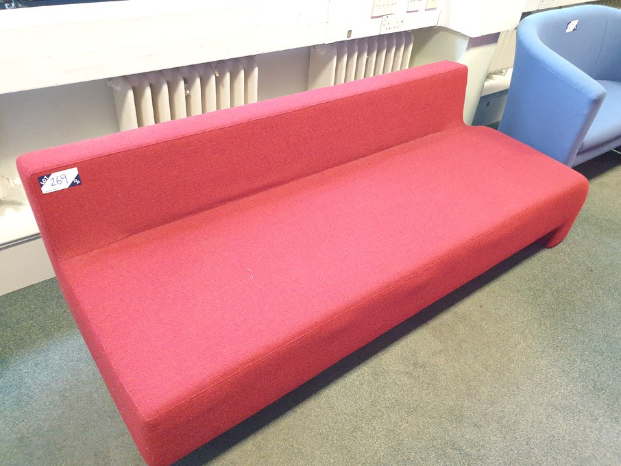 Red fabric upholstered bench type sofa, 2100x800mm