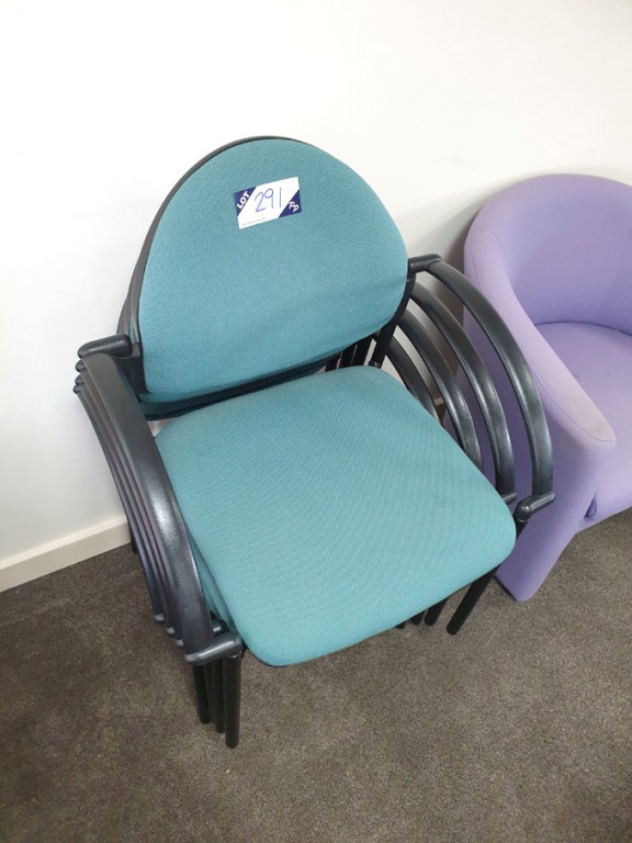 4x green upholstered stacking chairs