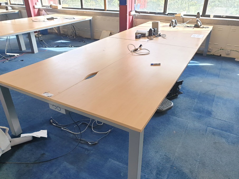 4 station maple top, grey metal frame tables, 2200...