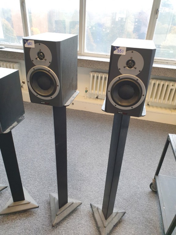 Pair Dynaudio BM5A speakers on floor mounted stand...