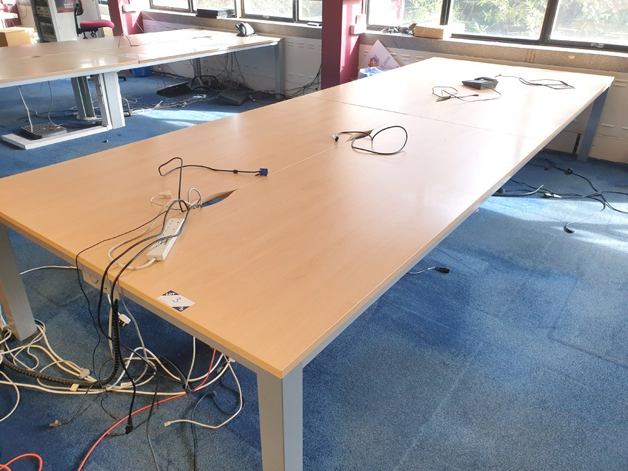 4 station maple top, grey metal frame tables, 2200...