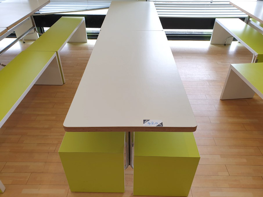 2x white 1500x700mm canteen tables with 4x lime /...