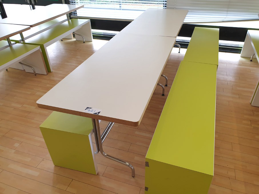 2x white 1500x700mm canteen tables with 4x lime /...