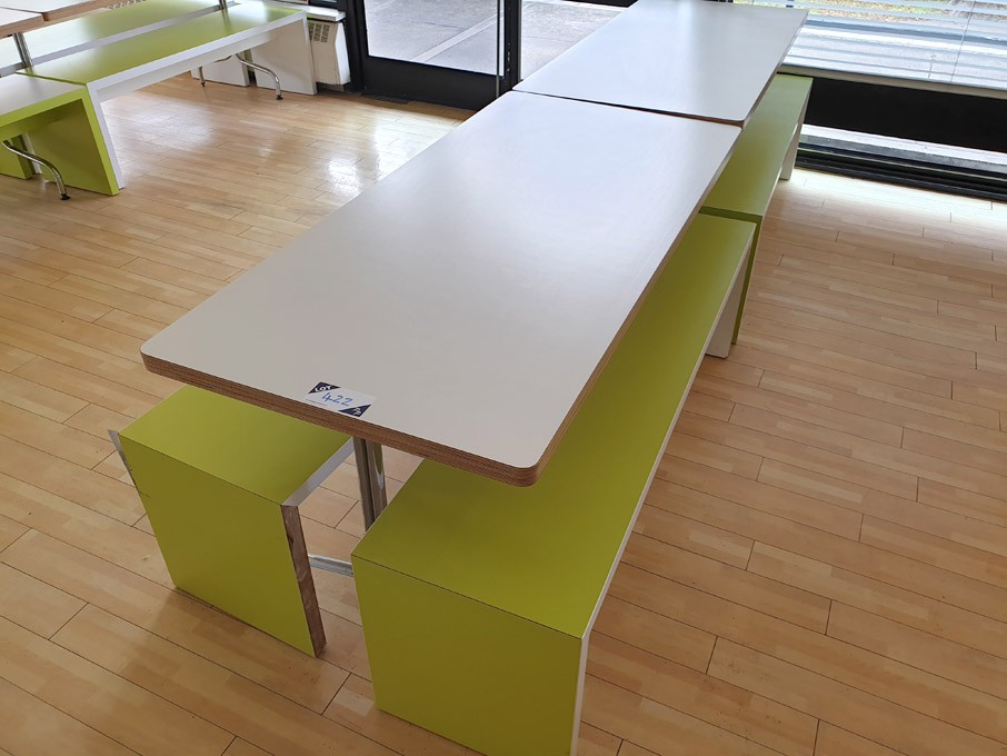 2x white 1500x700mm canteen tables with 4x lime /...