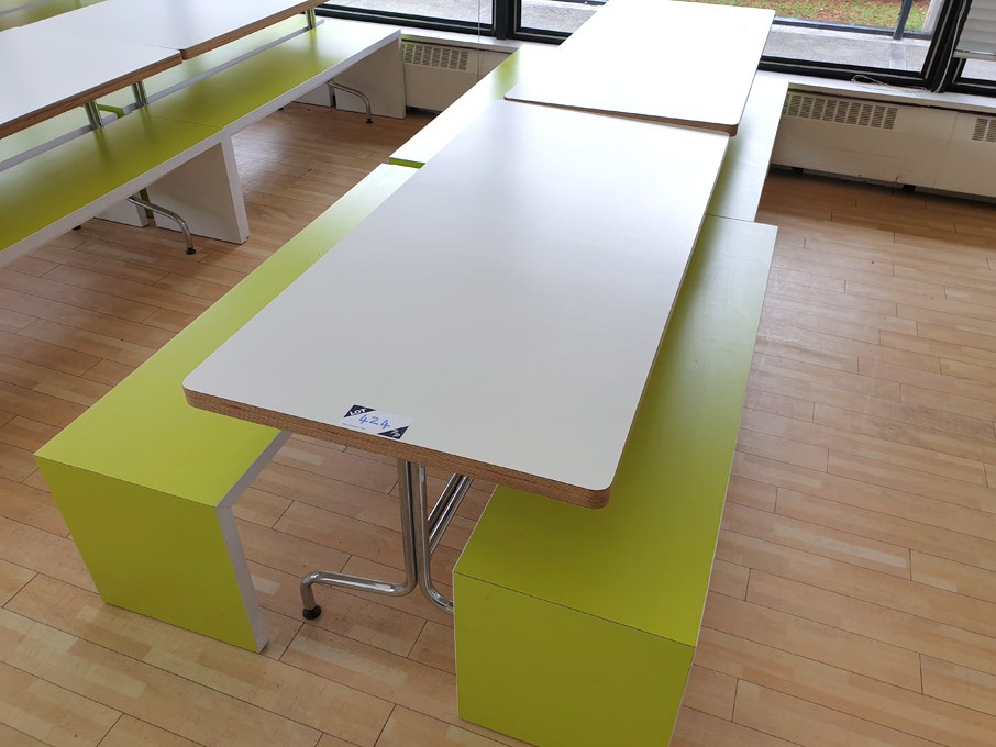 2x white 1500x700mm canteen tables with 4x lime /...