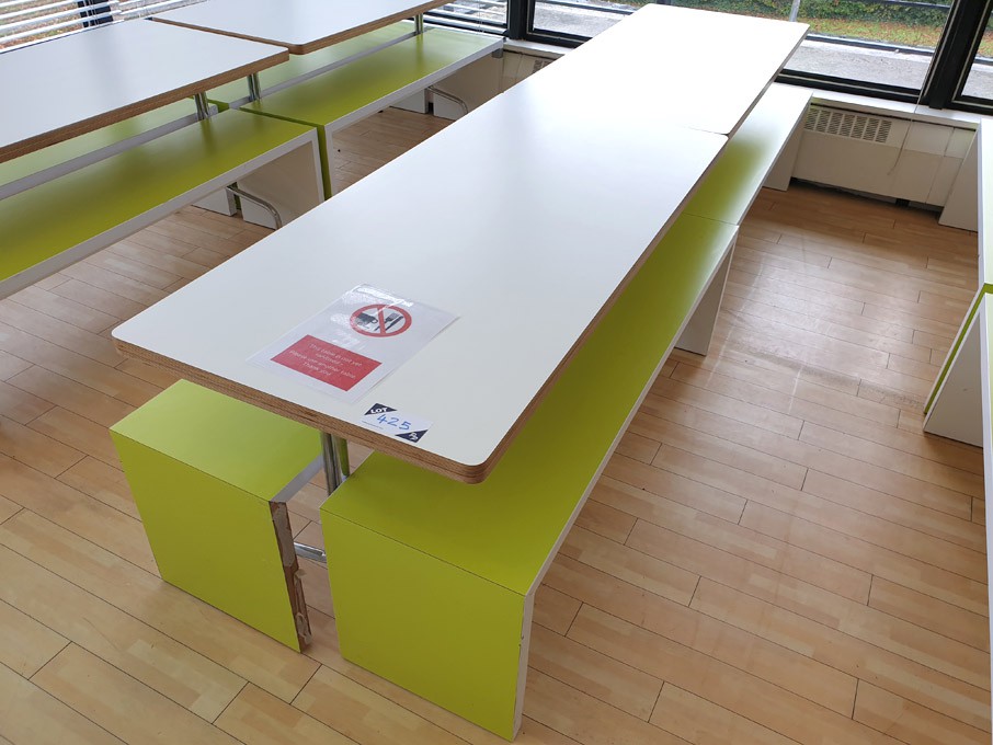 2x white 1500x700mm canteen tables with 4x lime /...