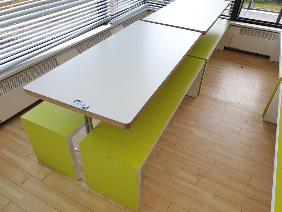 2x white 1500x700mm canteen tables with 4x lime /...
