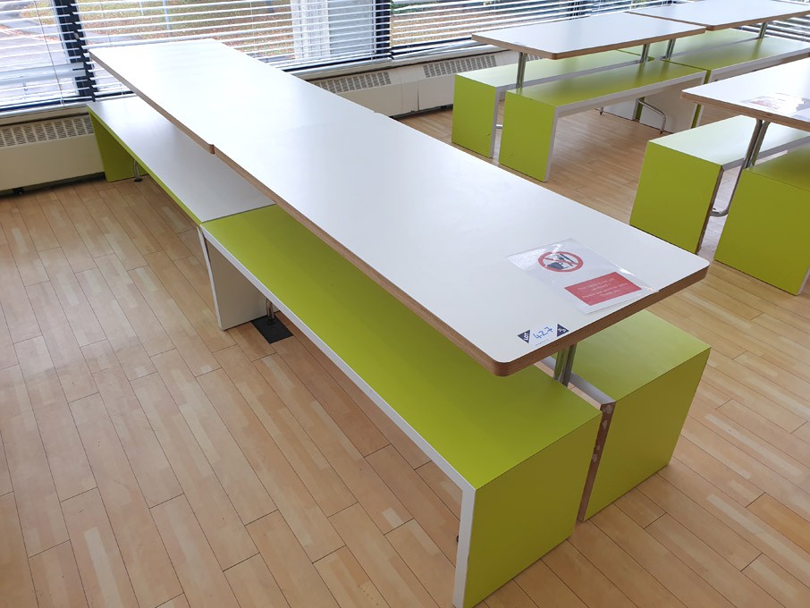 White 1800x700mm canteen tables with 4x lime / whi...