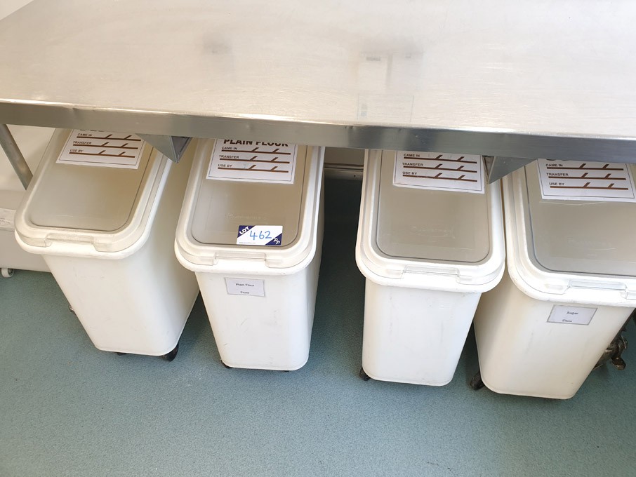 4x Rubbermaid mobile white plastic food storage tr...