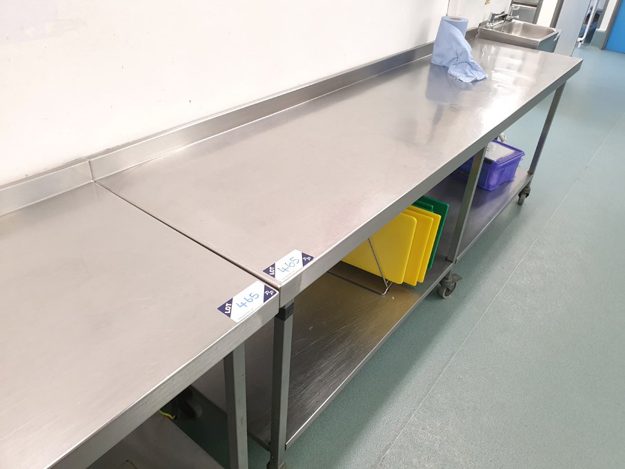 2x stainless steel mobile preparation tables, 2200...