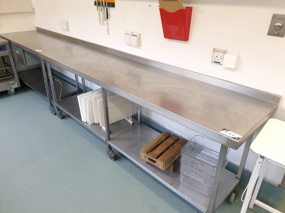 2x mobile stainless steel preparation tables, 2400...