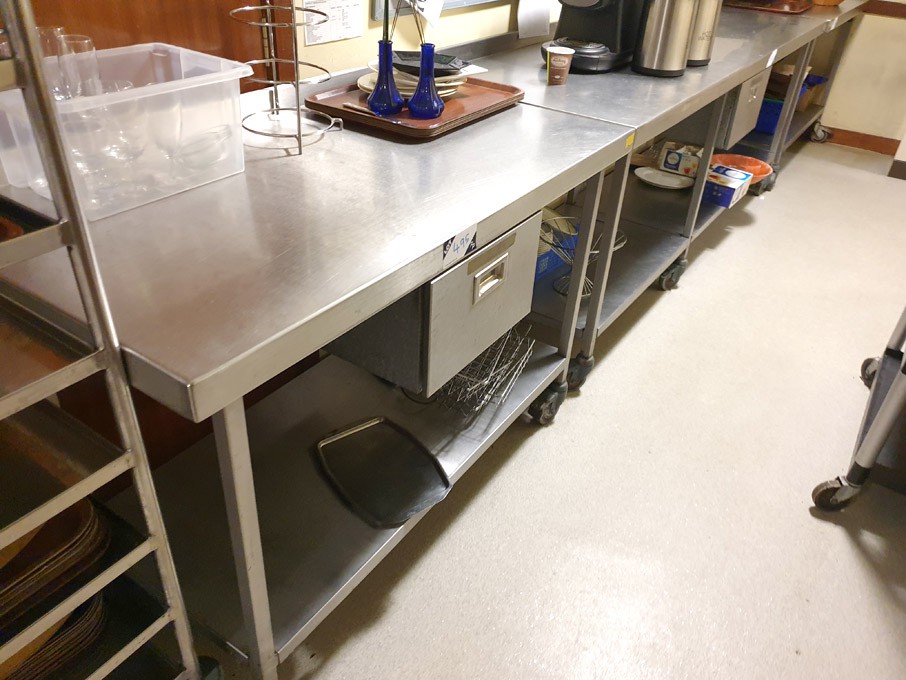3x stainless steel mobile preparation tables