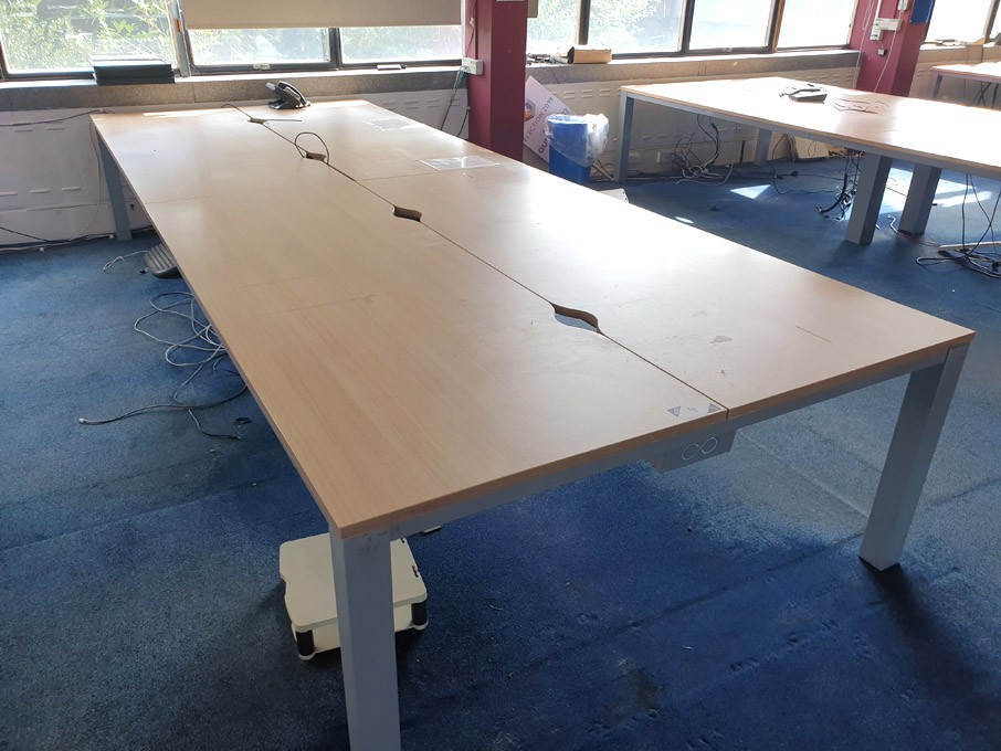 4 station maple top, grey metal frame tables, 2200...