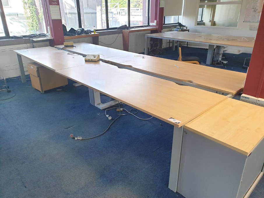 4 station maple top, grey metal frame tables, 2200...