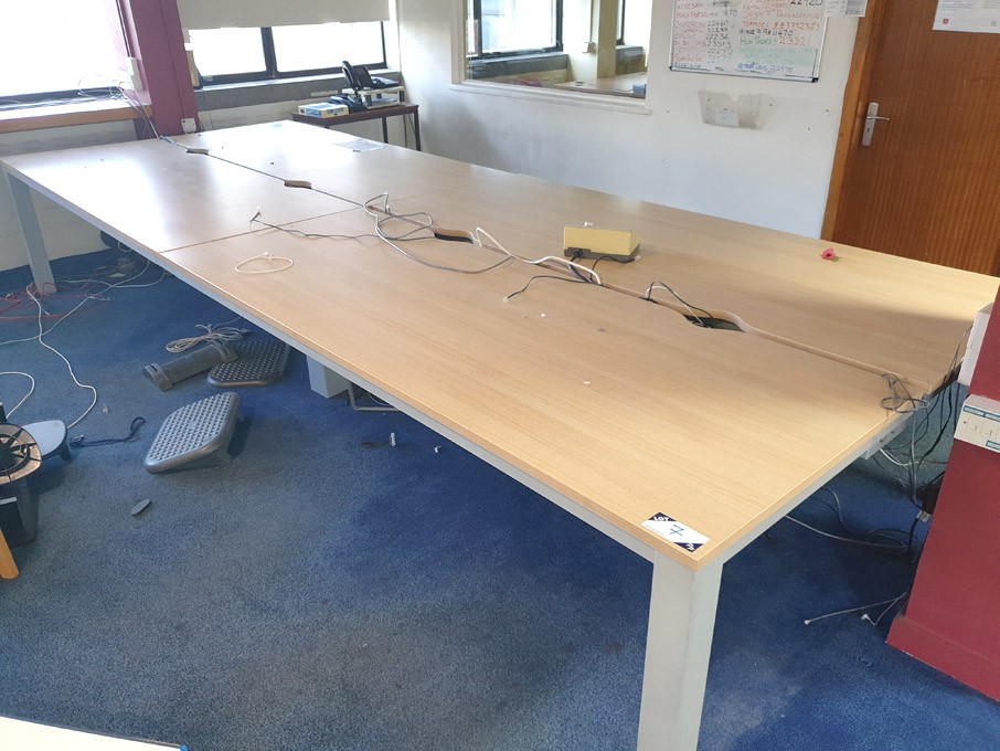 4 station maple top, grey metal frame tables, 2200...