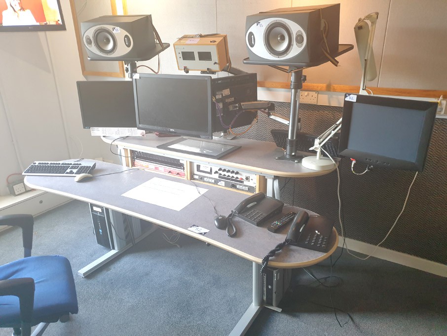 Custom Consoles 2000mm wide 2 tier editing desk, m...