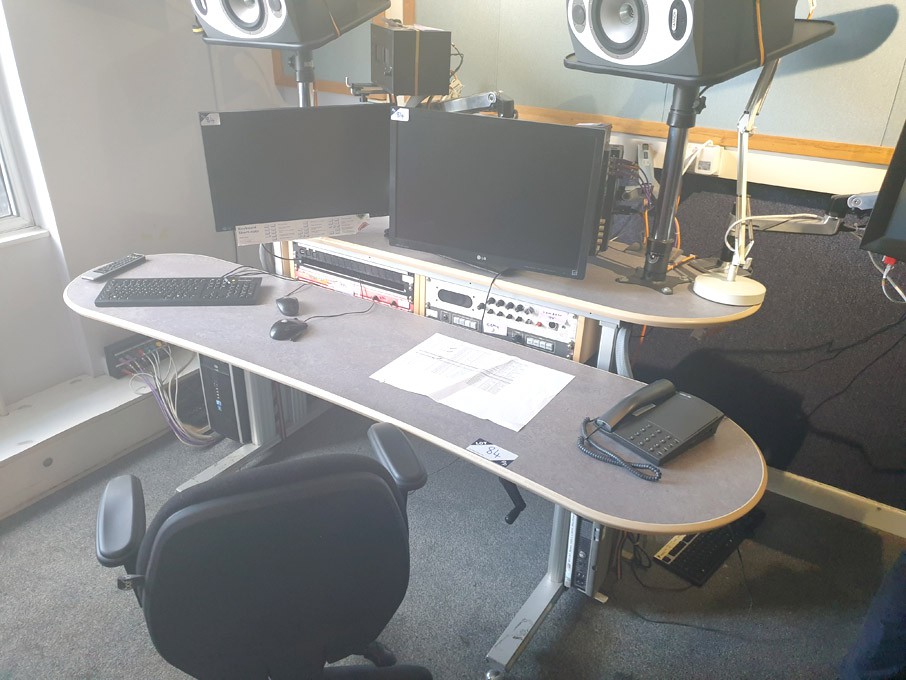 Custom Consoles 2000mm wide 2 tier editing desk, m...