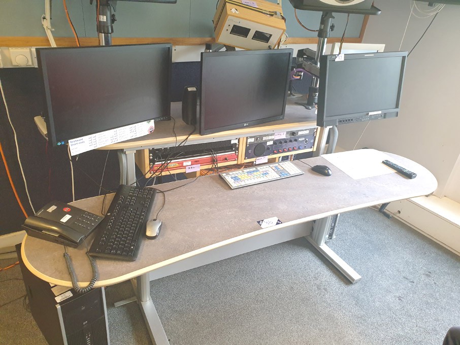 Custom Consoles 2000mm wide 2 tier editing desk, m...