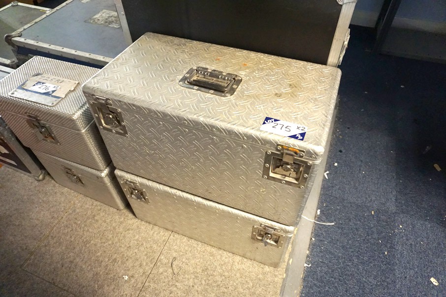 2x aluminium flight cases, 870x370x360mm