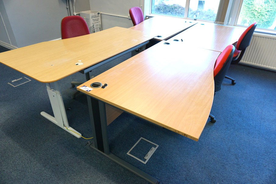 3x beech 1600x1000mm curved office tables with 2x...